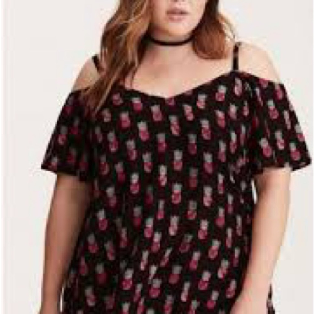 Torrid Black and Pink Cold Shoulder Blouse